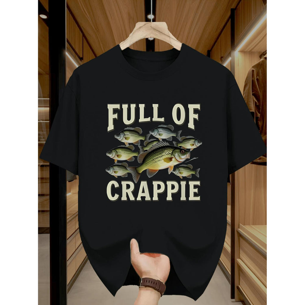 Mens Casual Crew Neck Short Sleeve TShirt Full of Crappie Graphic Print Lightweight Stretch Knit Fabric Regular Fit for Adults Ideal for Summer Outings and Casual Wear Fishing Shirt