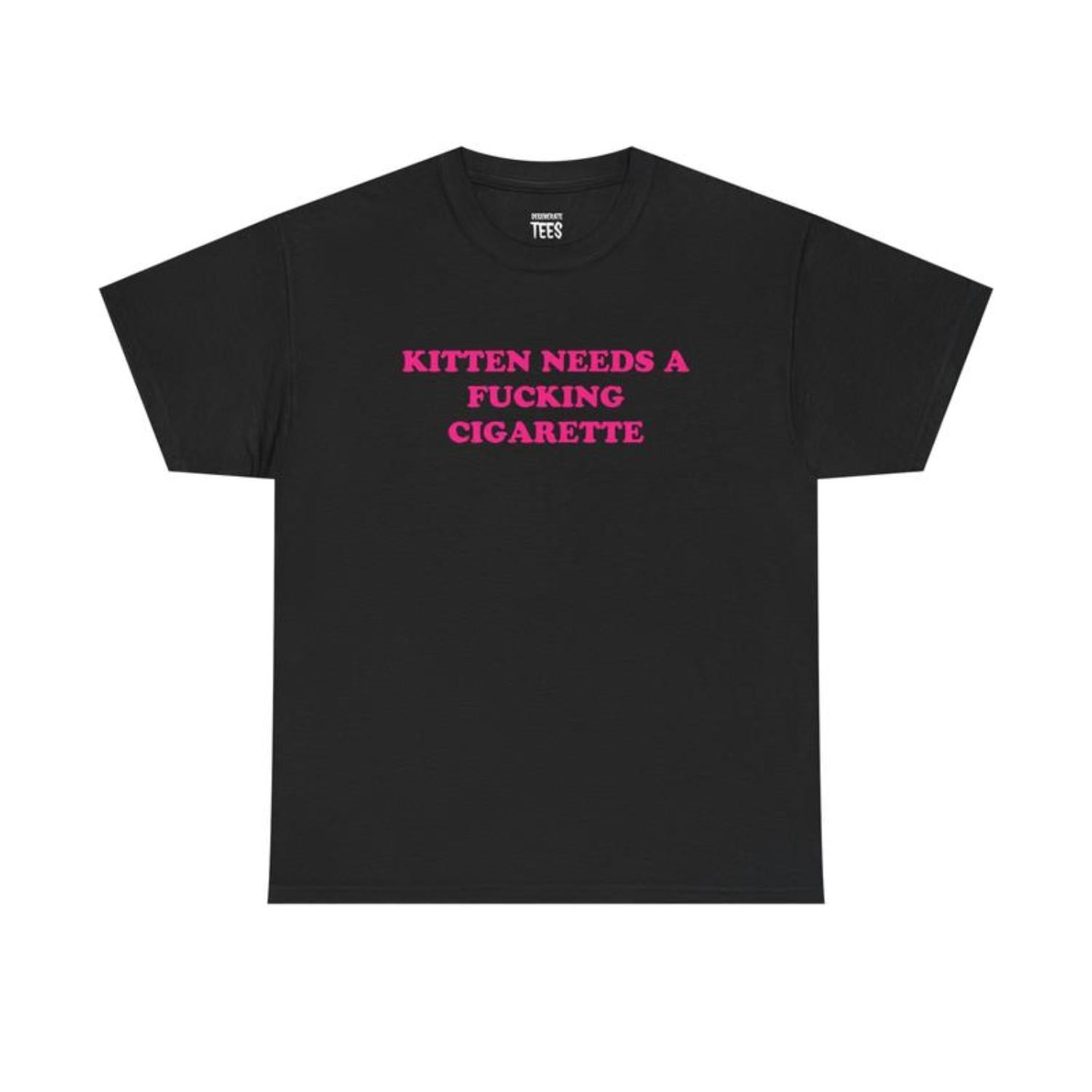 Kitten Needs A Cig Unisex Cotton Tee Featuring Funny Cat Design