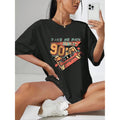 Womens Magnetic Tape And Letter Print Round Neck Tee Vintage Drop Shoulder Half Sleeve Shirt Summer Graphic T Shirts For Women