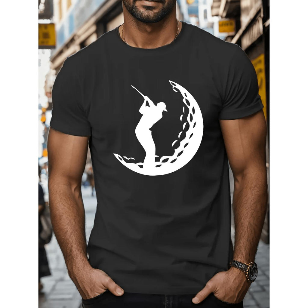 Moon Golf Print Tee for Men Stylish Casual Short Sleeve Summer T Shirt
