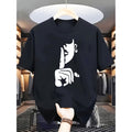 Mens Casual Graphic TShirt Black with White Shushing Gesture Print Lightweight Summer Round Neck Tee Regular Fit for Everyday Wear Bold Statement Shirt with Nontransparent Fabric