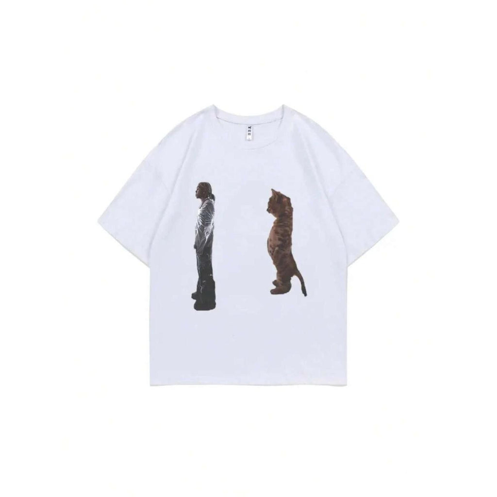 Humorous Destroy Lonely Standing Cat Graphic T-Shirt for Women Y2K Style Opium Ken Carson Inspired Tee