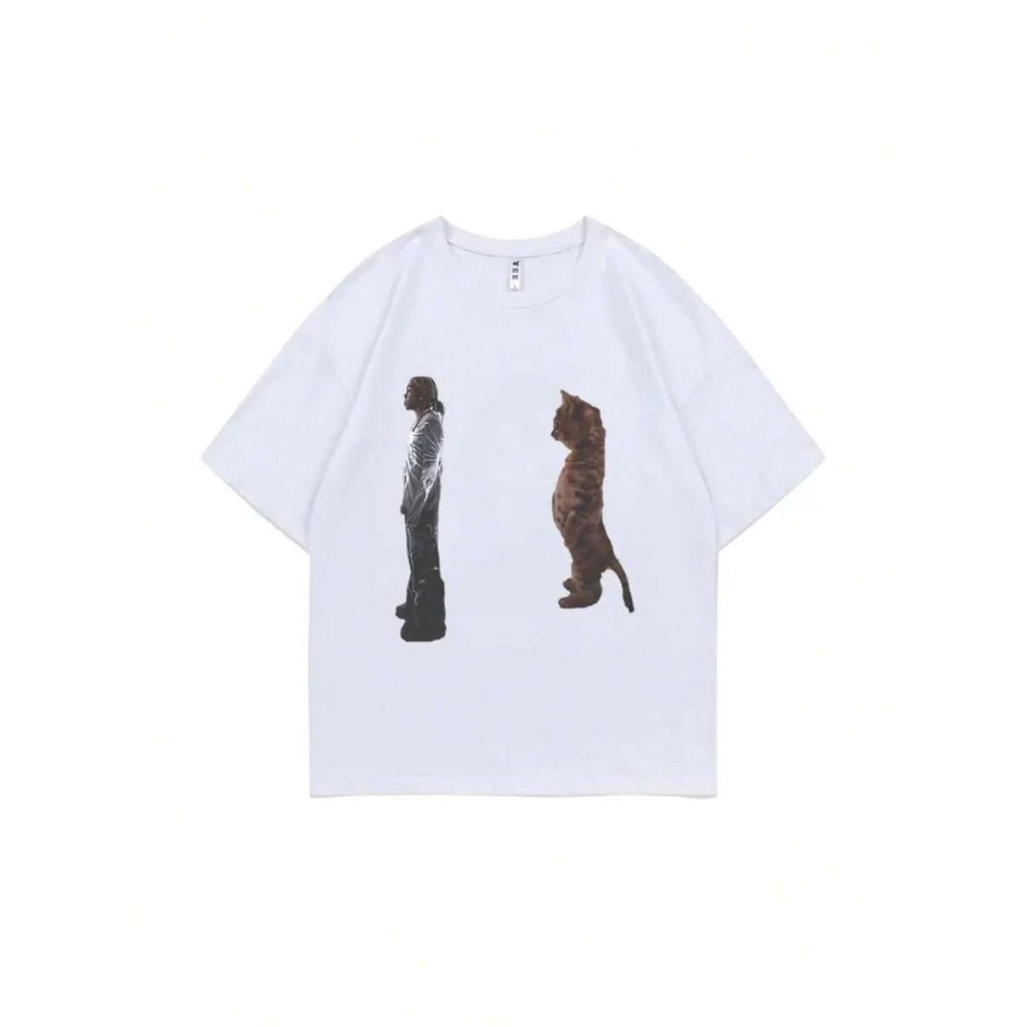 Humorous Destroy Lonely Standing Cat Graphic T-Shirt for Women Y2K Style Opium Ken Carson Inspired Tee