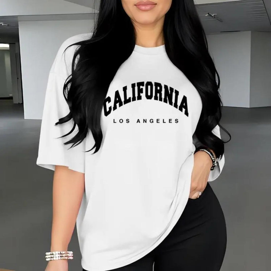 Womens Casual Sports Tee California Los Angeles Graphic Print Round Neck Summer Top Relaxed Fit for Gym Lounge and Everyday Wear Lightweight Fabric