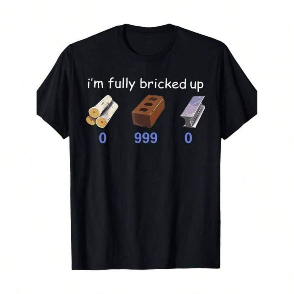 Fully Bricked Up Zero Point Nine Nine Nine Humorous Math Joke Graphic TShirt For Men And Youth Black Brick And Building Block Inspired Loose Fit Stretch Comfortable Casual Attire Machine Washable Funny Tees