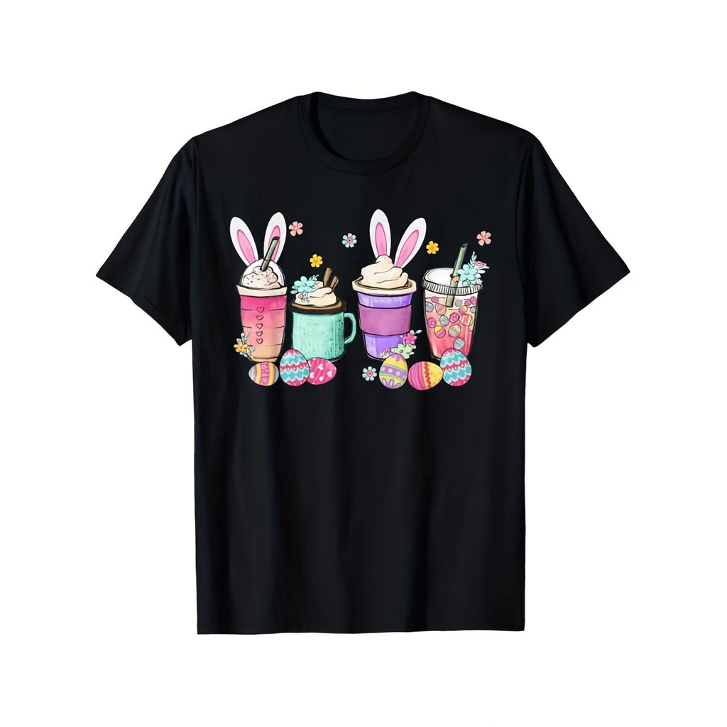 Happy Easter Bunny Coffee Mug and T-Shirt Set Featuring Retro Pastel Bunny and Easter Egg Print in Pink Cup Design in Multiple Sizes Ideal for Spring Family Outfits Easter Egg Hunt Gifts and Holidays