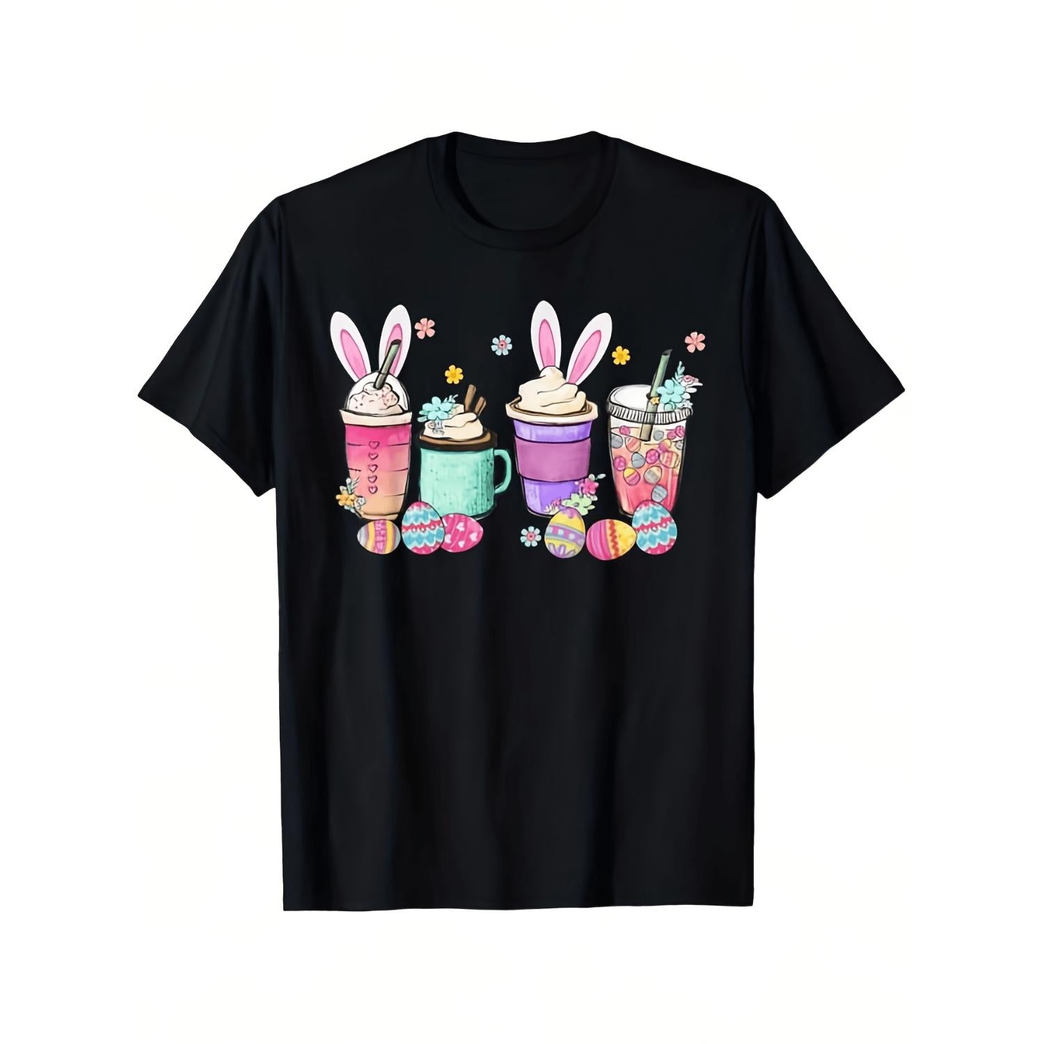 Happy Easter Bunny Coffee Mug and T-Shirt Set Featuring Retro Pastel Bunny and Easter Egg Print in Pink Cup Design in Multiple Sizes Ideal for Spring Family Outfits Easter Egg Hunt Gifts and Holidays