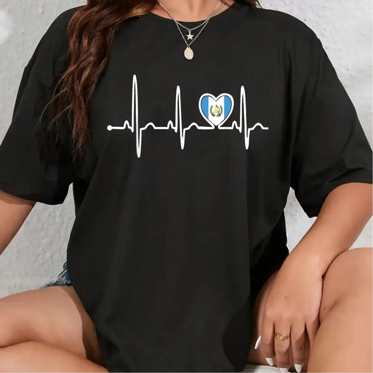 Cotton Guatemala Flag Heartbeat Pride T shirt Casual Short Sleeve Shirt