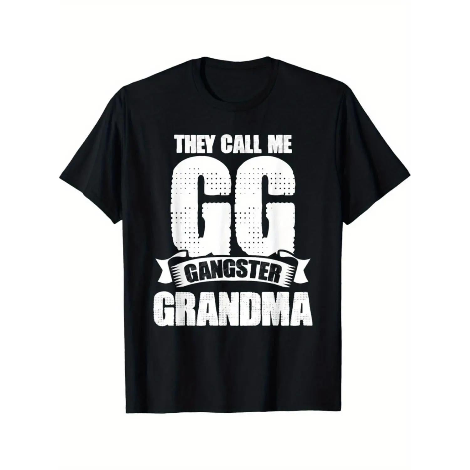 Black Cotton Graphic TShirt for Women Featuring They Call Me GG Gangster Grandma Design with Combed Material Short Sleeve Round Neck Casual Fit Perfect Humorous Gift for Grandmothers Playful Graphic Tee