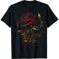 100Percent Cotton Deep Red Rose Black and Gold Graphic Shirt for Men and Women