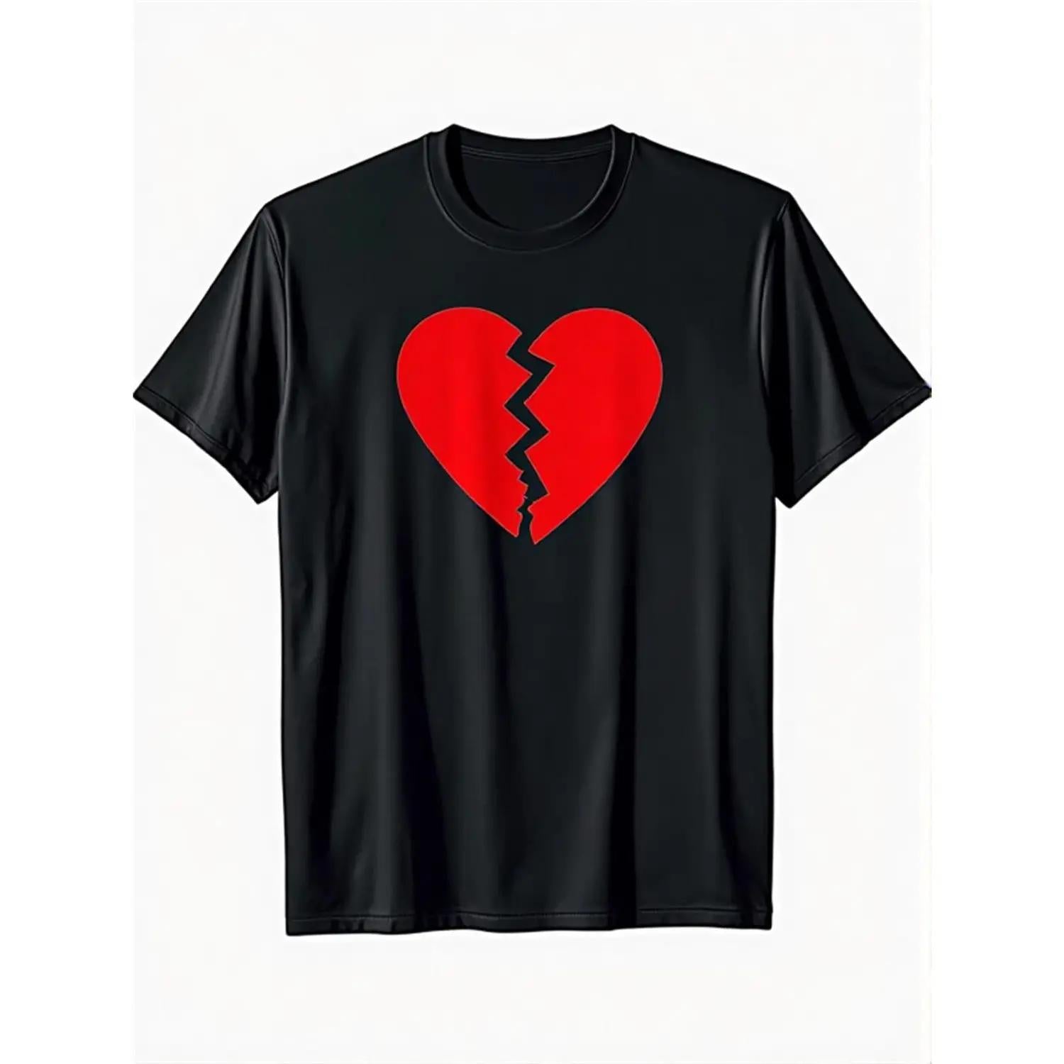 Fashionable Black Short Sleeve T Shirt Featuring Red Heartbreak Design for Unisex Comfort