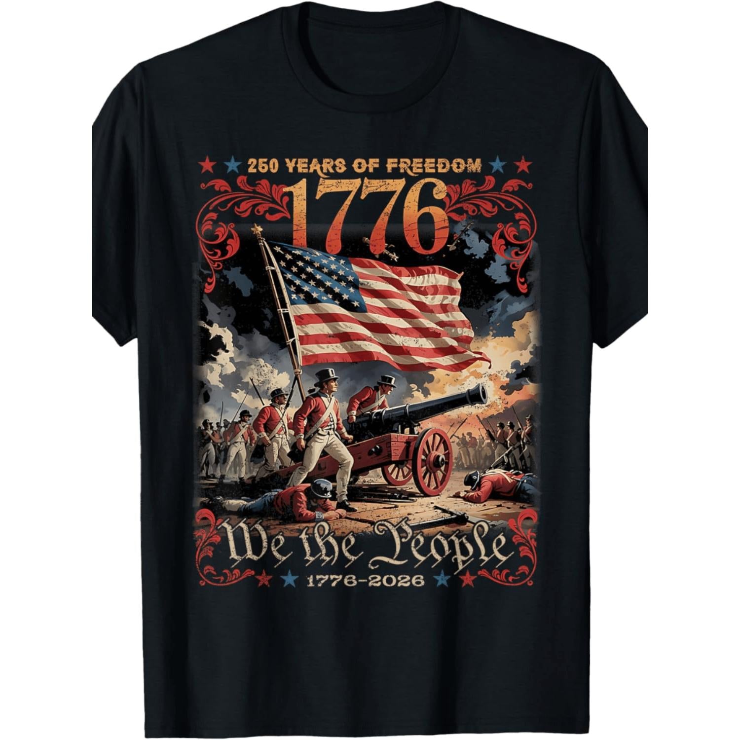 Celebrating 250 Years of Freedom Since 1776 USA Flag 2026 Independence Day T Shirt Casual Crew Neck Short Sleeve Comfortable Cotton All Season Trendy Top Slight Stretch Regular Fit Suitable for All Body Types