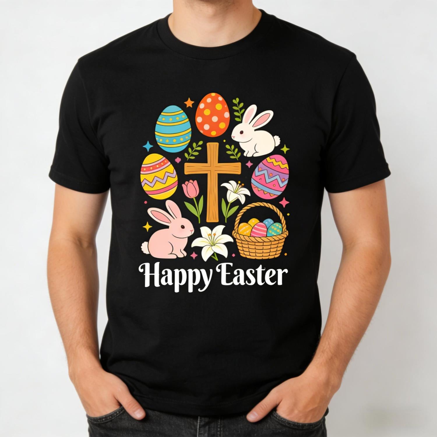 Celebrate Easter with Adorable Bunny and Cross TShirt Featuring Eggs and Lilies FaithBased Holiday Wear for Women Perfect for Brunch and Church