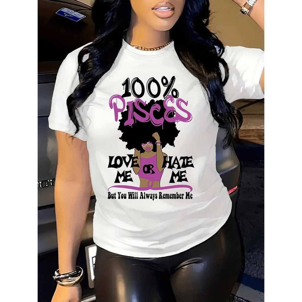 Women S Pisces Graphic T Shirt Casual Crew Neck Short Sleeve Polyester Blend PISCE Print Fabric All Season Top Casual Wear Playful Print Construction