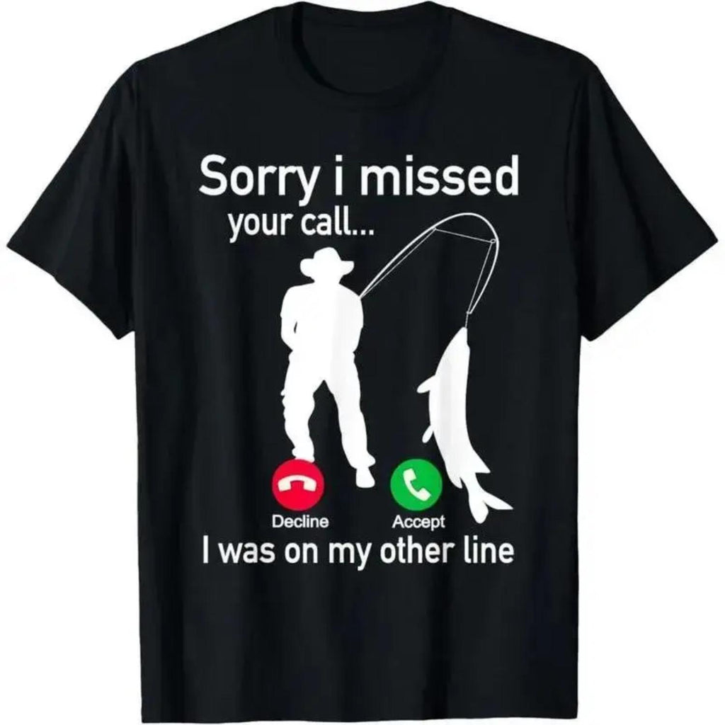 Fishing Phone Call with Fishing Line Funny Fisherman Design Printed Short Sleeved T Shirt for Men