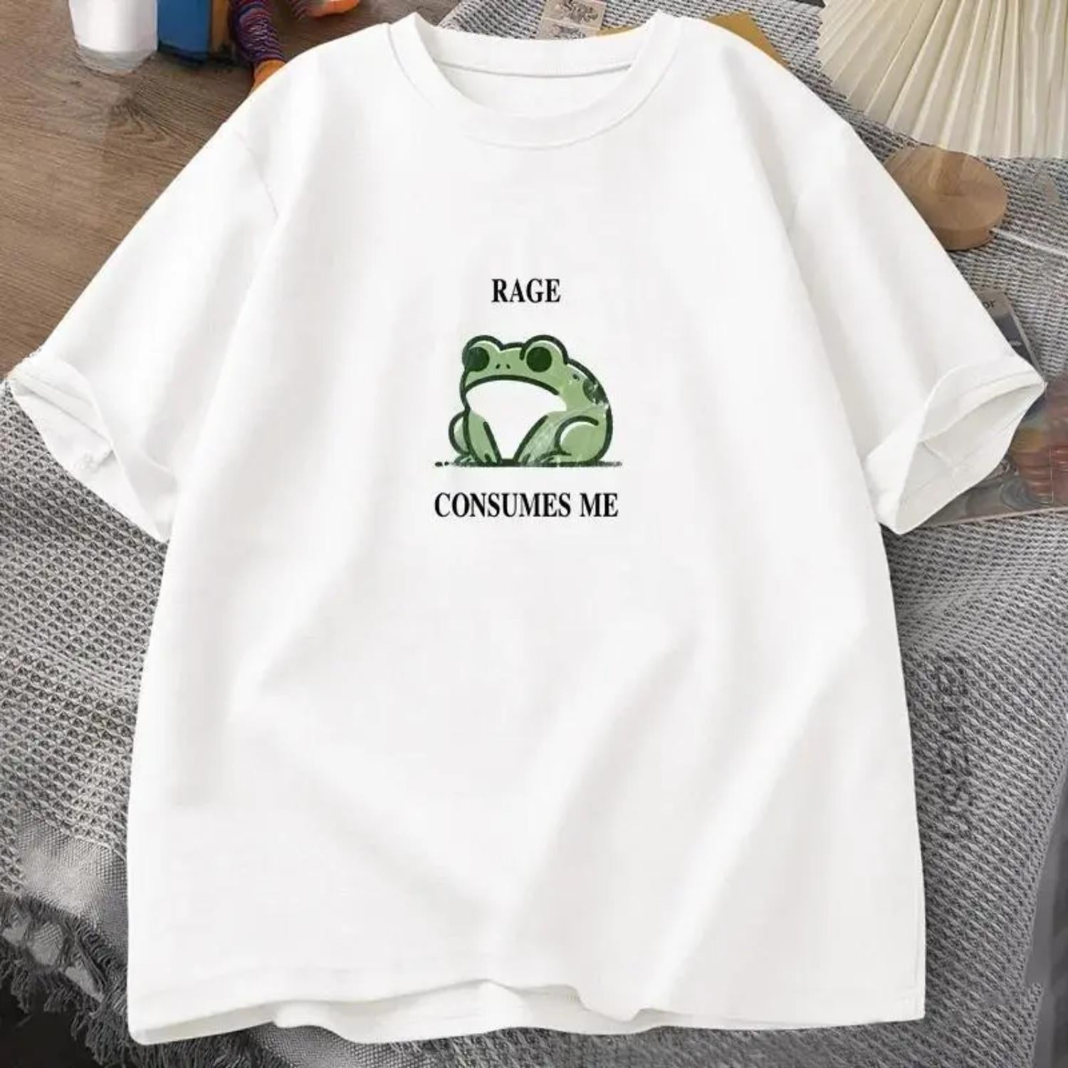 Rage Consumes Me Frog Vintage T Shirt Nature Lover Silly Frog Retro Style Mens Womens Cotton Short Sleeve Long Sleeve Crop Top Letters Printed