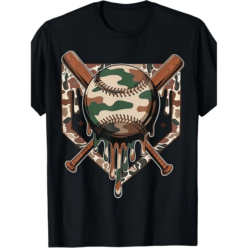 Men and Women's Trendy Baseball Drip Ice Cream Camo TShirt with Comfortable Cotton Fabric and Casual Shorts