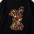 Casual Women Round Neck Short Sleeve T Shirt Featuring Easter Bunny With Bow And Colorful Swirls Print Perfect For Spring Festival And Holiday Wear Unique Swirl Print Design Top