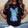 Casual Womens Round Neck Short Sleeve T Shirt Featuring Easter Bunny With Bow And Colorful Swirls Print Perfect For Spring Festival Holiday Wear And Gift For Sister Friend Her