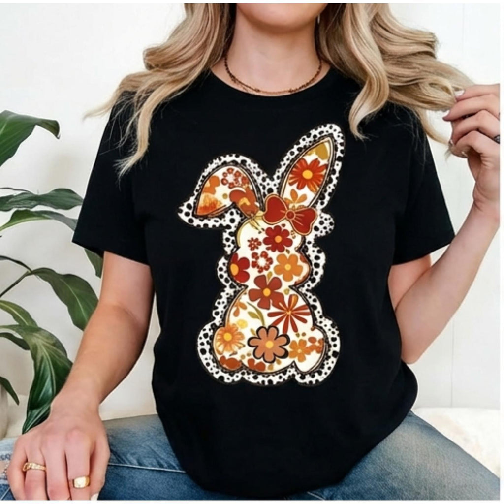 Casual Womens Round Neck Short Sleeve T Shirt Featuring Easter Bunny With Bow And Colorful Swirls Print Ideal For Spring Festival Holiday Wear Fashionable Easter Tee Top