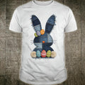 Cute Easter Bunny Tee Featuring Distressed Denim Patchwork Rabbit Design for Trendy Girls
