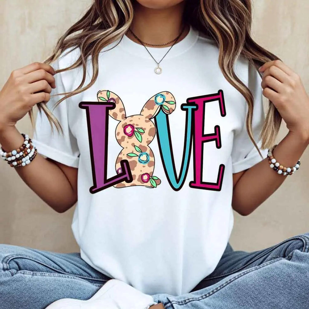 Charming Bunny Floral Print Casual White T Shirt Perfect for Spring Summer and Easter Women Top