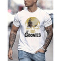 Black Mens Short Sleeve TShirt The Goonies Skull and Ship Graphic Lightweight Summer Casual Tee Regular Fit Round Neck Machine Washable Cute Everyday Outfit Retro Aesthetic Easy Care Printed Top Adult Men