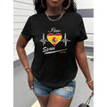 Womens Spain Flag Heartbeat Graphic Tee Maroon Crew Neck Casual Top Everyday Spanish Heritage Apparel Gift Machine Washable All Season Travel Friendly Fashion Statement Comfortable Fit Shirt