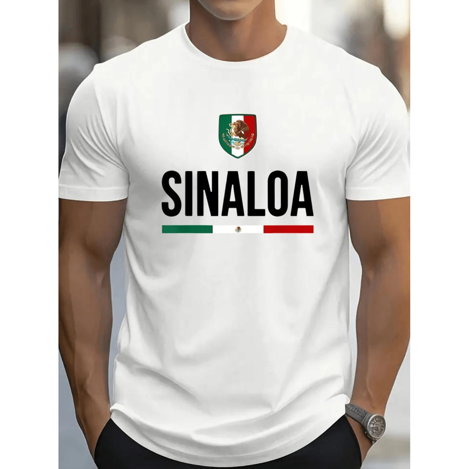 Men's Casual Breathable Short Sleeve T Shirt Featuring Mexican Flag and SINALOA Graphics Lightweight Round Neck Tee for Spring and Summer Machine Washable Regular Fit Summer Apparel Bold Graphic Design Comfort
