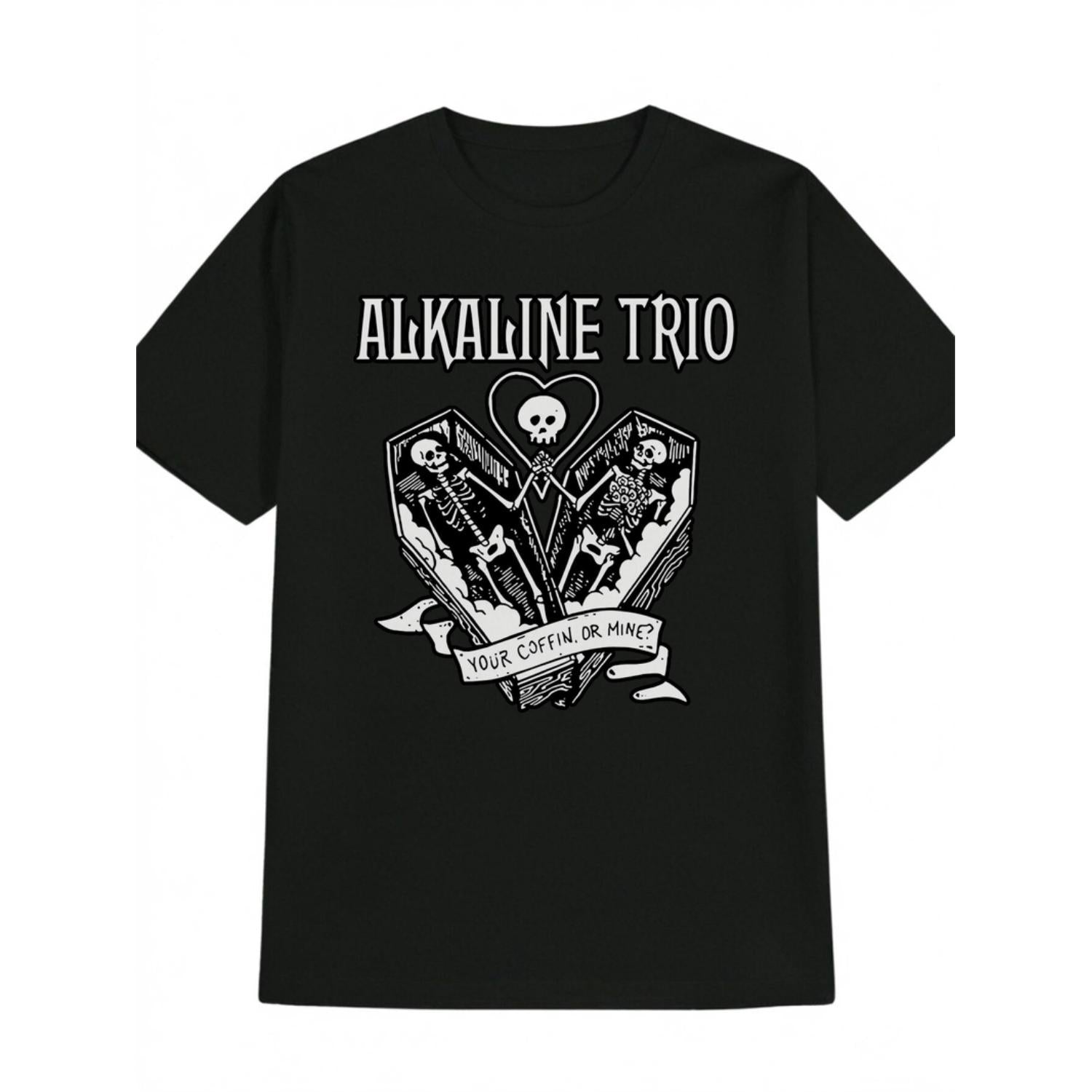 Alkaline Trio Men's Graphic T Shirt Your Coffin or Mine Skeleton and Heart Print Casual Round Neck Top Regular Fit Summer Wear Durable and Comfortable Summer Casual Shirt