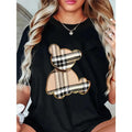 Women's Cartoon Bear and Plaid Graphic Cotton T-Shirt Loose Fit Short Sleeve Round Neck Breathable Summer Casual Top for Daily Wear and Parties Machine Washable Bear T Shirt Relaxed Fit Tee Comfortable Tee