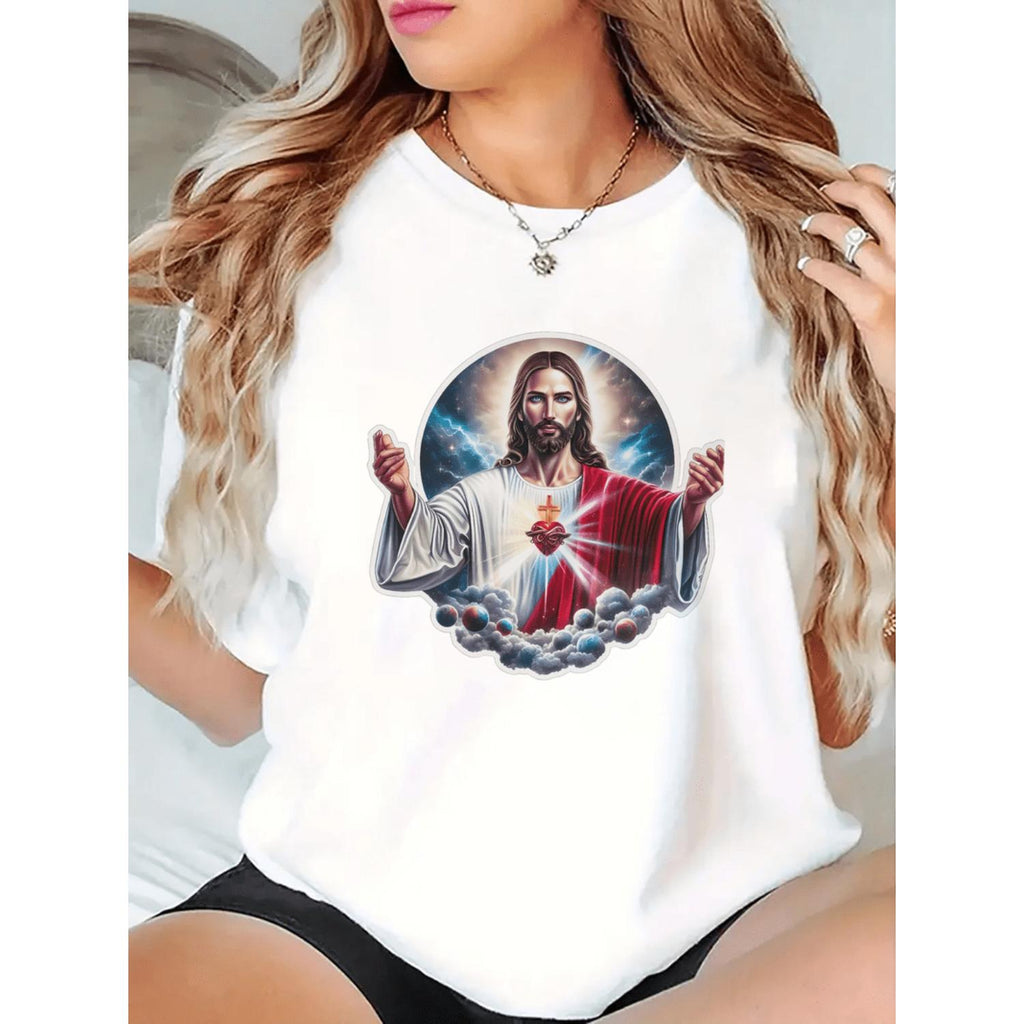 Womens Soft Breathable Stretchy Short Sleeve Round Neck TShirt Featuring 3D Jesus Christ Graphic Ideal for Summer Casual Fitness Outdoor Activities and Allseason Wear Relaxed Fit with Comfortable Fabric