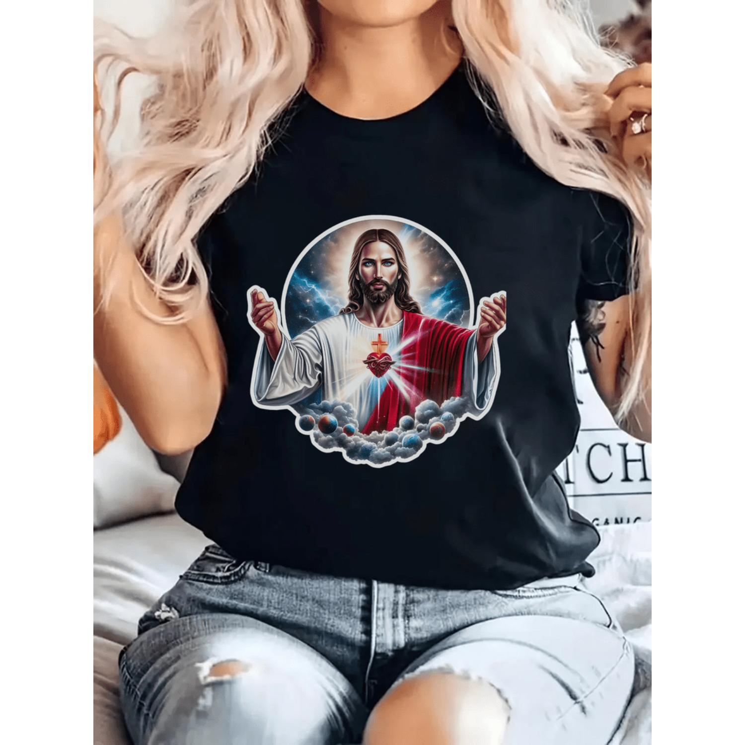 Womens Soft Breathable Stretchy Short Sleeve Round Neck TShirt Featuring 3D Jesus Christ Graphic Ideal for Summer Casual Fitness Outdoor Activities and Allseason Wear Relaxed Fit with Comfortable Fabric