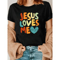 Womens Casual Black Short Sleeve Crew Neck TShirt Featuring Colorful Lettering And Heart Graphic Lightweight Comfortable Relaxed Fit Summer Spring Tee