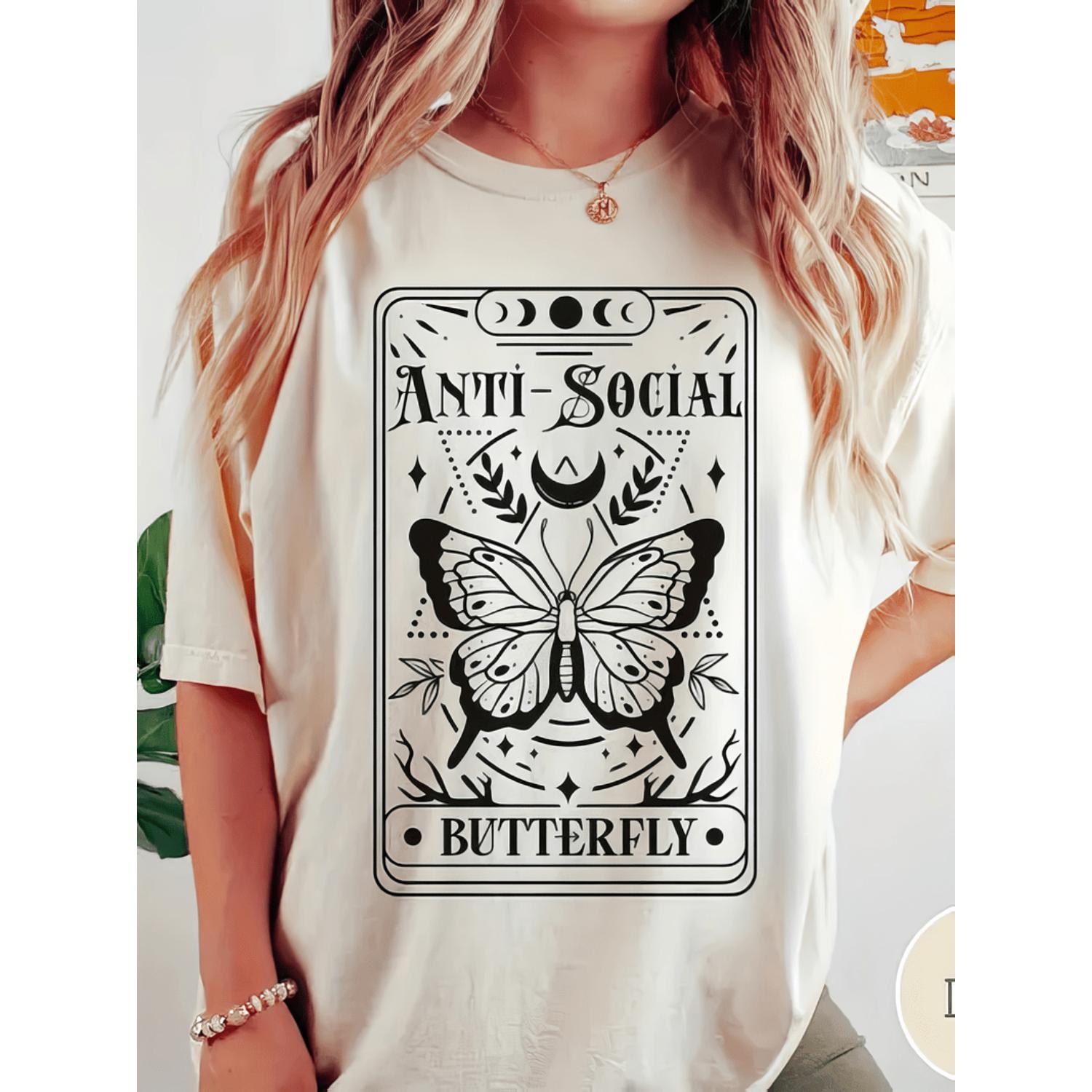 Women's Casual Short Sleeve Geometric Butterfly Print T-Shirt Light Beige Summer Spring Comfortable Fit Easy Care