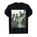 Humorous Men's Graphic T shirt with Smoking and Tabby Design Versatile All Season Casual and Formal Wear Machine Washable Black Tee Ideal for Gym Travel and Beach Fun Birthday or Daily Outfit Playful Style