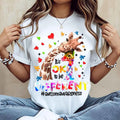 Giraffe With Puzzle Pieces And Hearts Print Ok To Be Different Autism Awareness Casual Loose Fit Womens Top For Everyday And Special Occasions