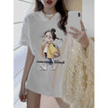 Casual Women's Crew Neck T Shirt Featuring Playful Illustration Ideal for Summer and Spring Easy Breathable Lightweight Top