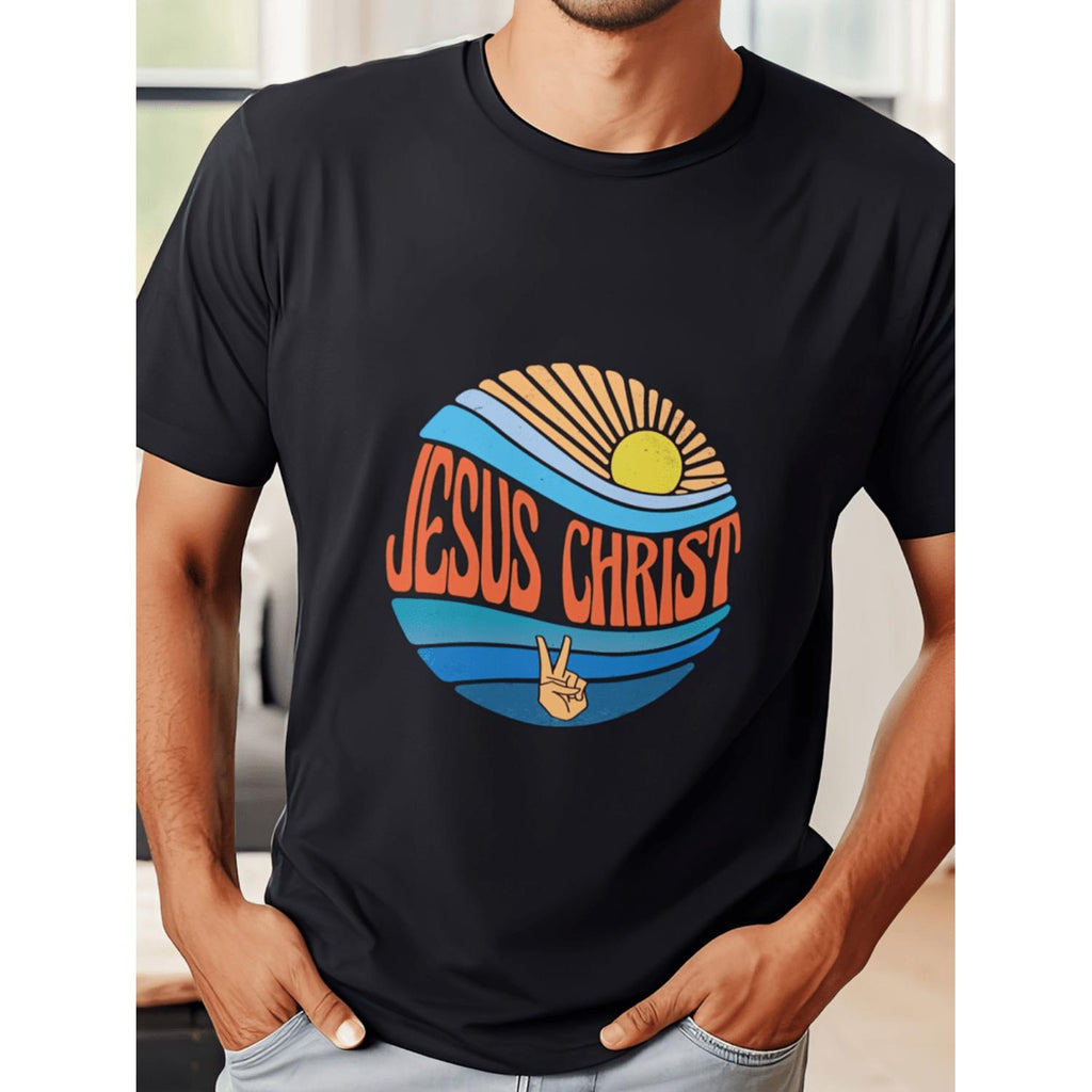 Jesus Christ Sunset Men's T Shirt Pure Cotton Stretchy Soft Unisex Religious Apparel Graphic Tee Stylish Design Classic Comfortable Lightweight Fit
