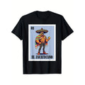 Vibrant Mexican Design Men's El Zacatecano T Shirt Made from 100 Percent Cotton Breathable Comfortable Short Sleeve Round Neck Perfect for Daily Wear Sports and Festivals Available in Black Sizes Small to XXX Large