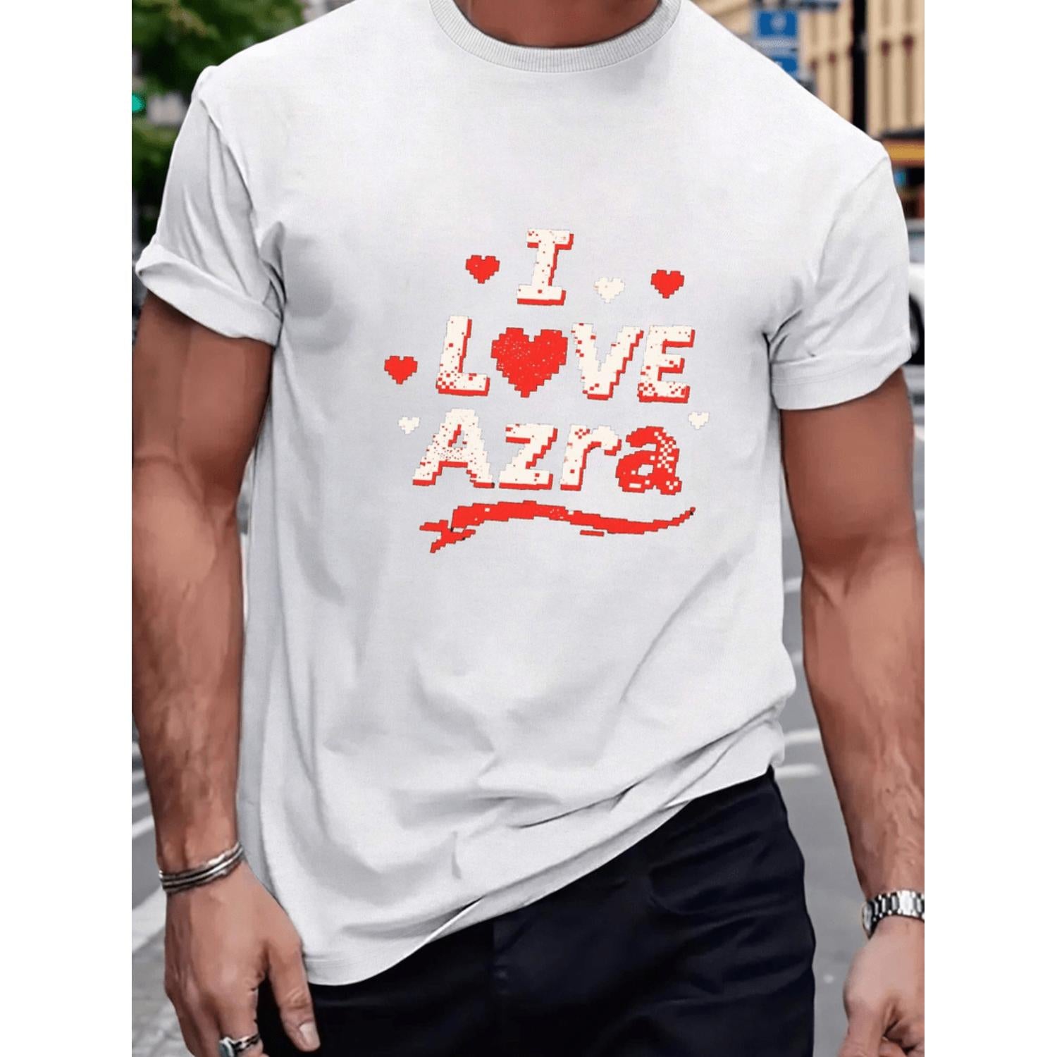 Men's Black Graphic T Shirt with Red Heart and Name Print Casual Round Neck Tee All Season Comfort Fit Bold Statement for Casual Attire and Gifts