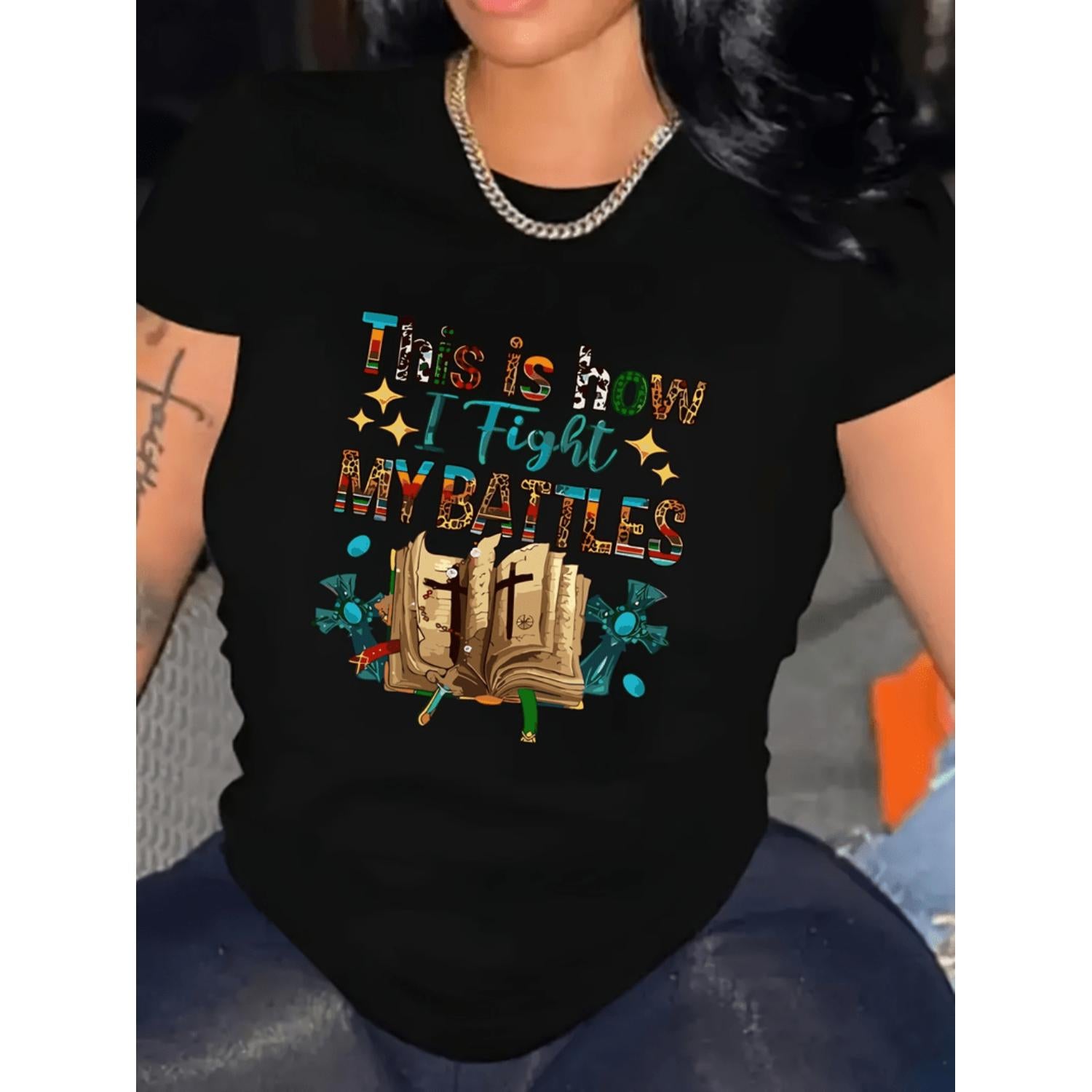 Vibrant Women's Graphic Tee Featuring Inspirational Quote Short Sleeve Round Neck Casual Spring Summer Top Comfortable Fit