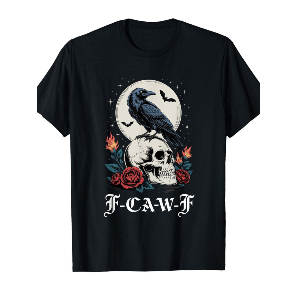Black Crow and Skull Graphic Tee with Bird Design Casual Short Sleeve Cotton T-Shirt for Adults All Season Wear