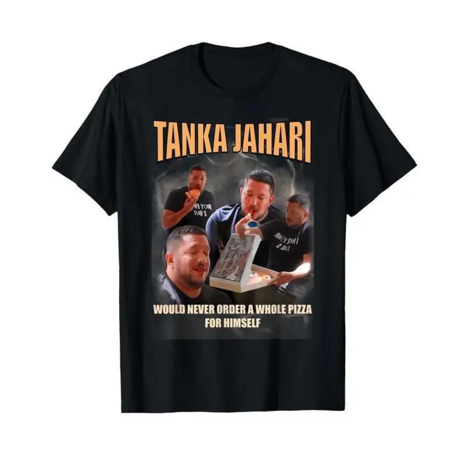 Tanka Jaharis Meme Cotton T Shirt for Men Featuring Never Orders Whole Pizza Phrase