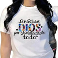 Women's Faith Inspired Spanish Gracias Dios Graphic T shirt Soft Stretch Knit Crew Neck Short Sleeve Trendy All Season Casual Summer Vacation Plus Size