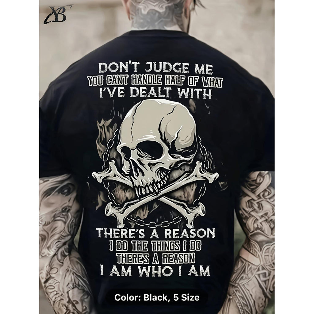 Mens Cotton Skull Graphic T Shirt Casual Sports Style Loose Fit Stretch Alphabet Pattern Summer Tee Black