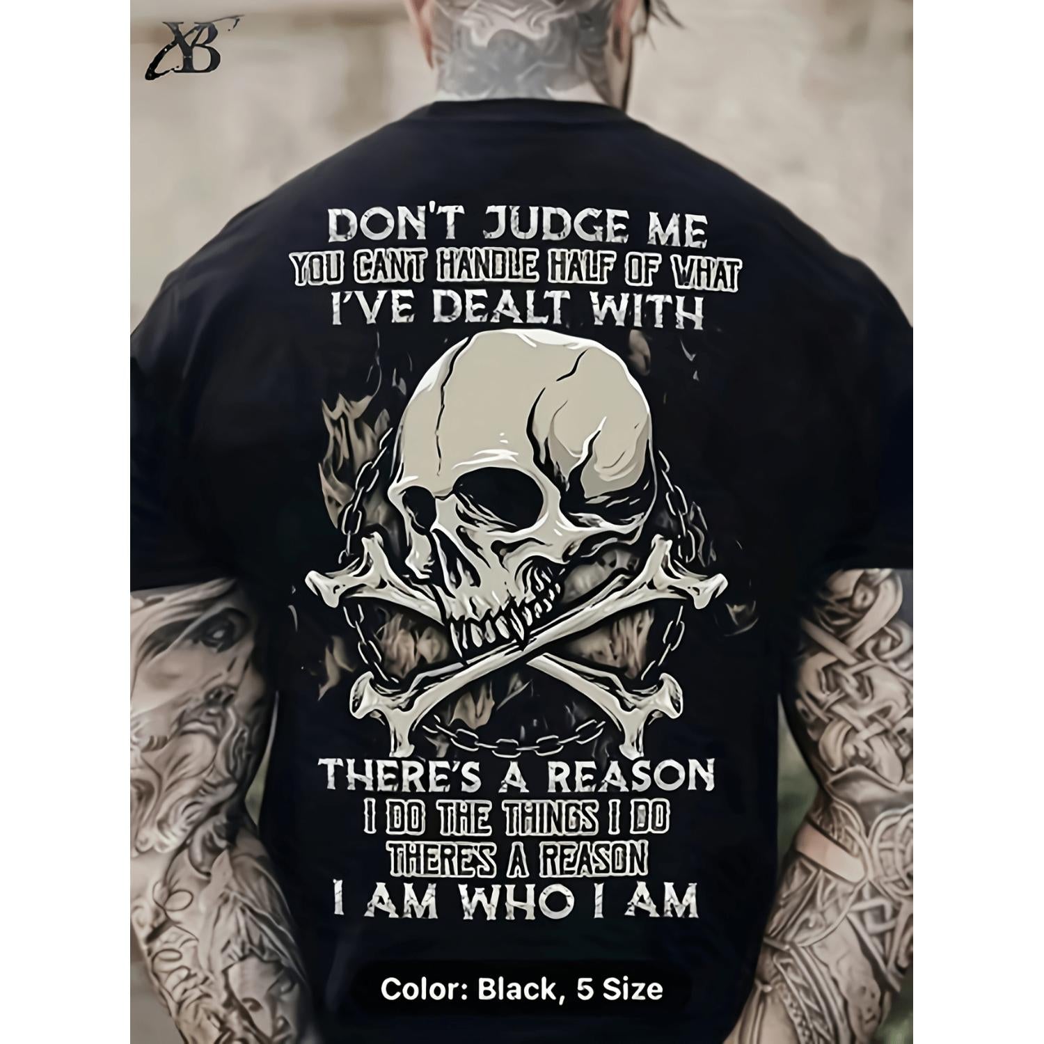 Mens Cotton Skull Graphic T Shirt Casual Sports Style Loose Fit Stretch Alphabet Pattern Summer Tee Black