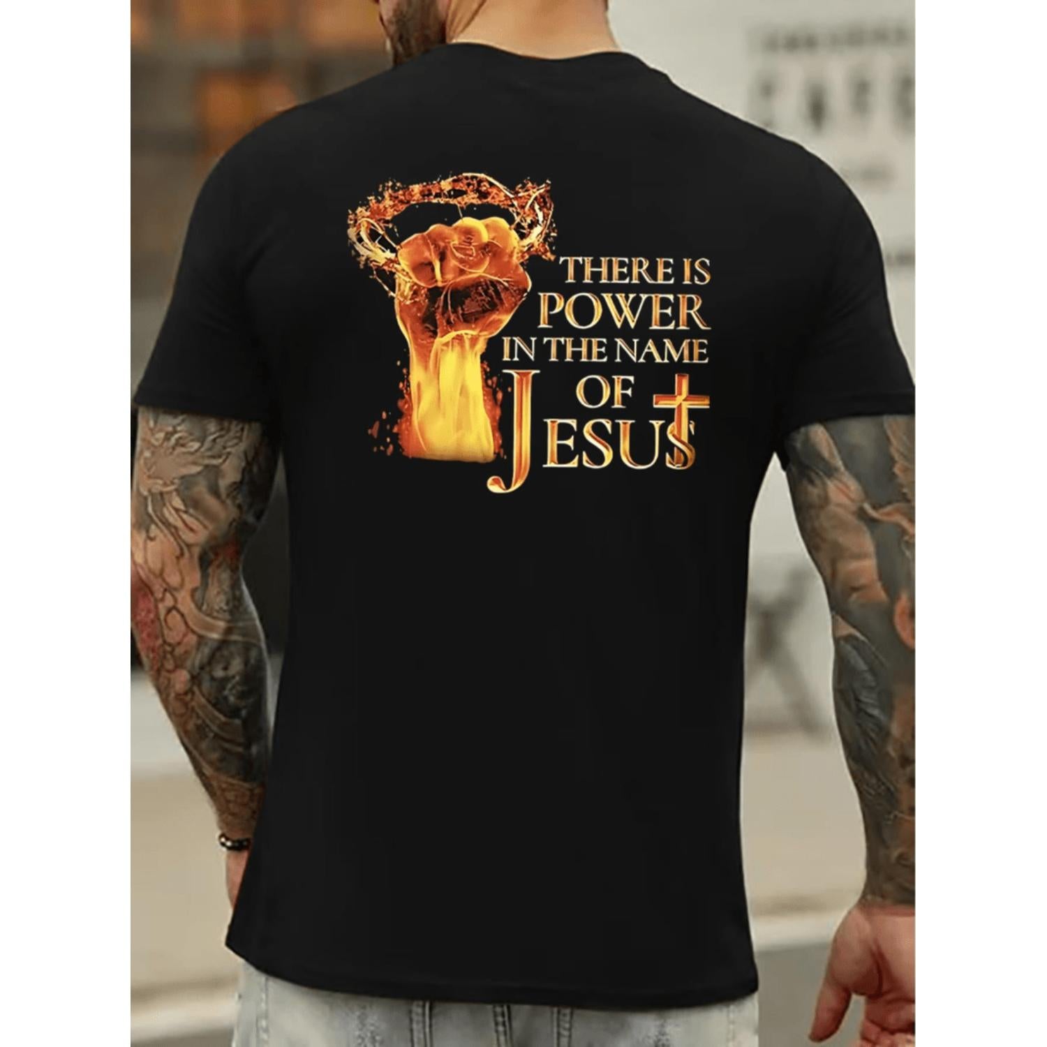 Mens Cotton 220g Printed Short Sleeve T Shirt Casual Summer Tees Black