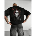 Mens Dark Green Skull Print Summer Outdoor Casual Short Sleeve Crew Neck Lightweight Polyester Graphic Design Tee Black