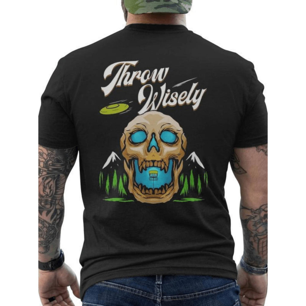 Disc Golf Skull Graphic Mens T Shirt With Back Print In Black